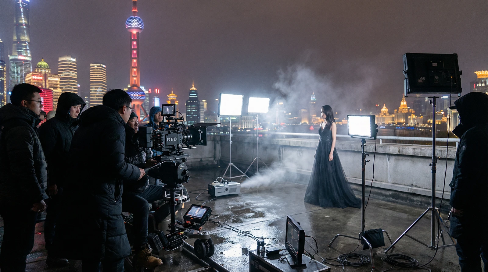 成人视频上海外滩夜景拍摄现场实况